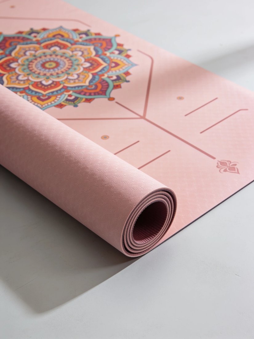 Pembe mandala desenli özel baskılı yoga matı